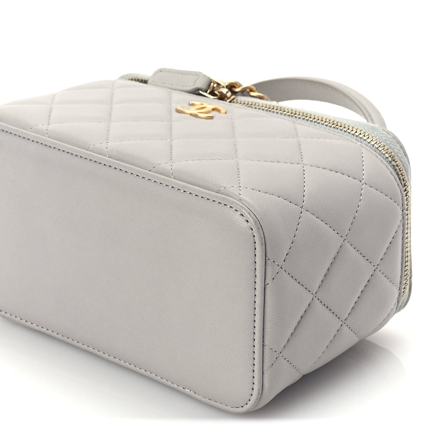 Lambskin Quilted Small Top Handle Vanity Case With Chain