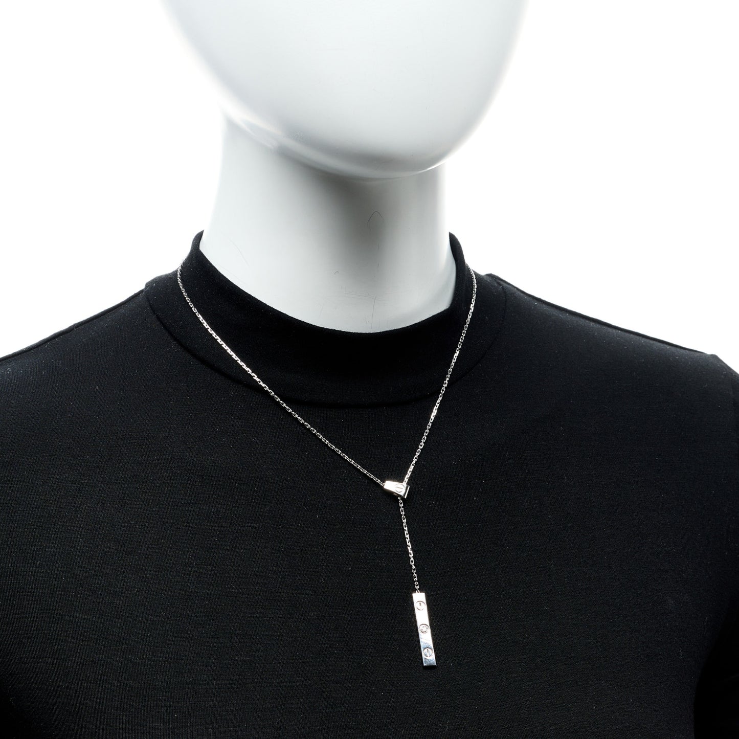 18K White Gold Diamond LOVE Lariat Necklace