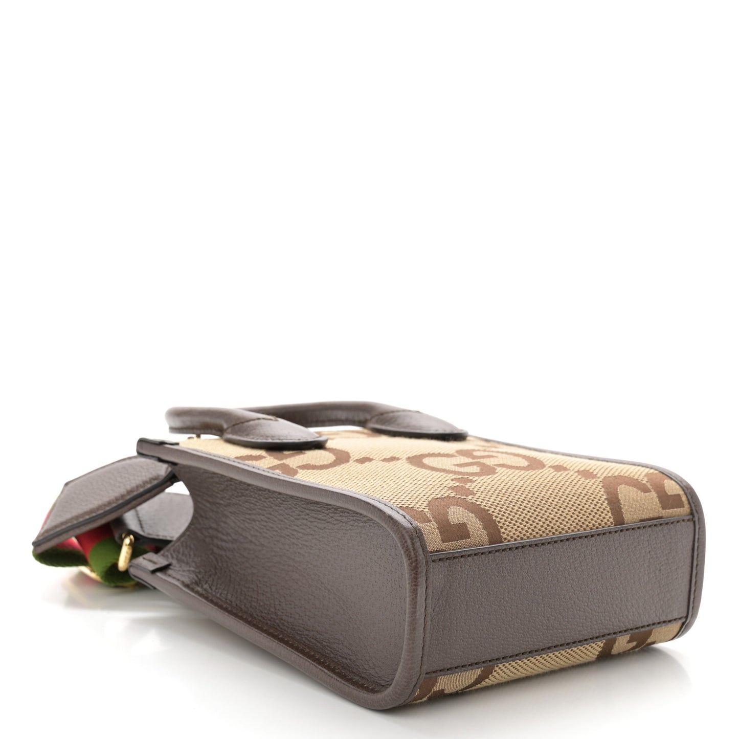 Monogram Jumbo GG Textured Dollar Calfskin Web Mini Vertical Tote Camel Ebony New Acero