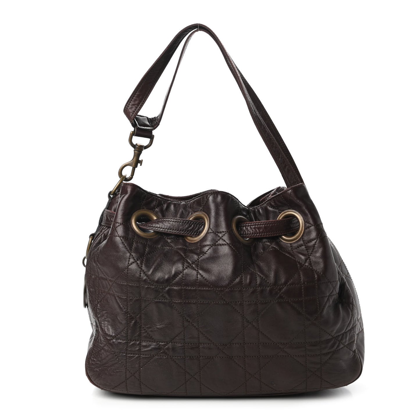 Lambskin Cannage Drawstring Bag Dark Brown