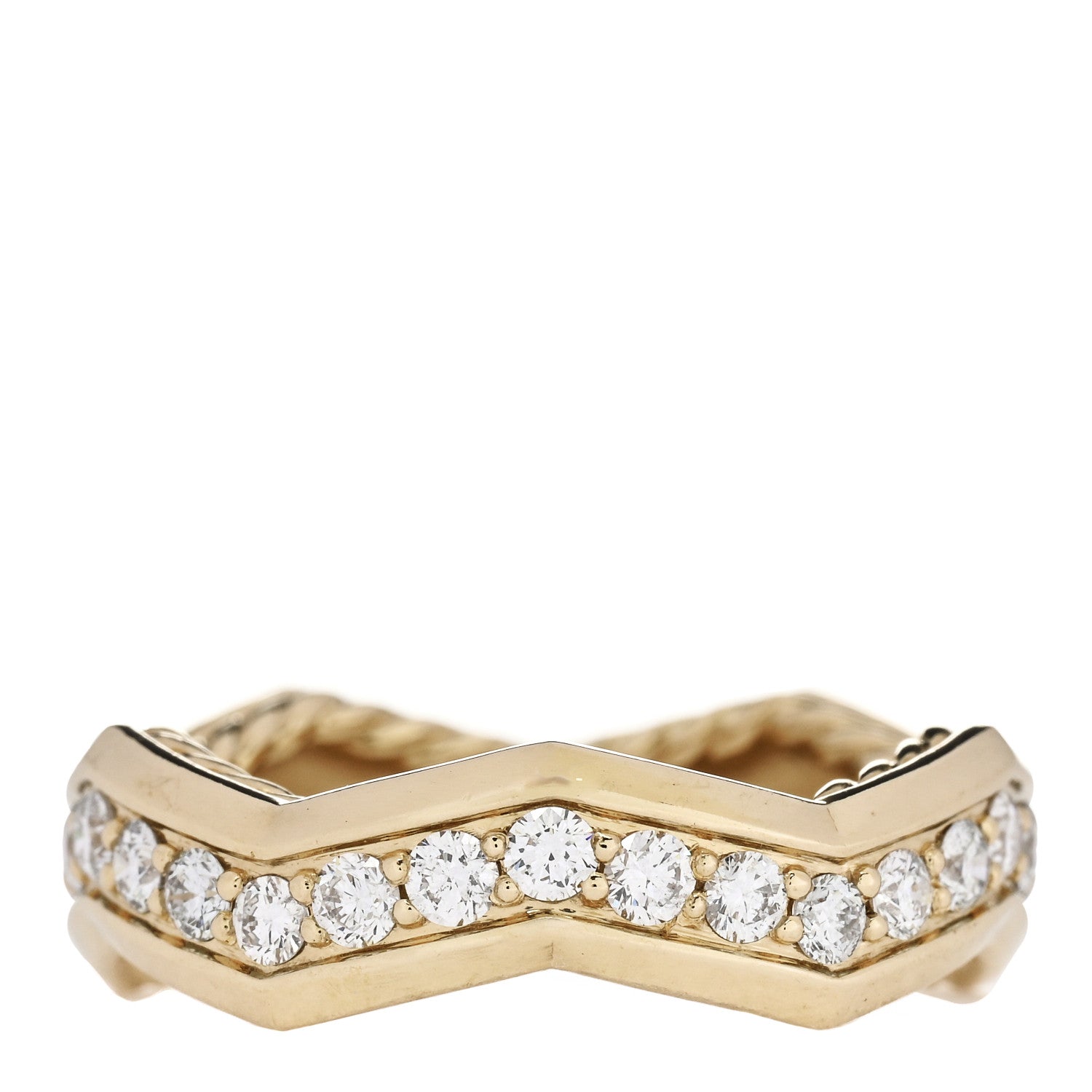 David Yurman 18K Yellow Gold Diamond 5mm Zig Zag Stax Ring 56 7.75 1 of 5
