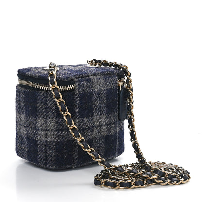 Chanel Wool Plaid Quilted Mini Vanity Case With Chain Blue 2 of 12