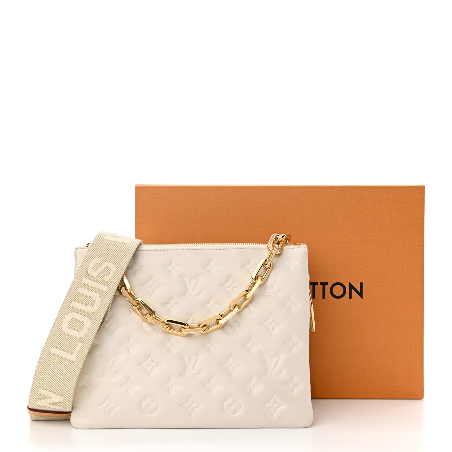 Lambskin Embossed Monogram Coussin PM Beige Cream