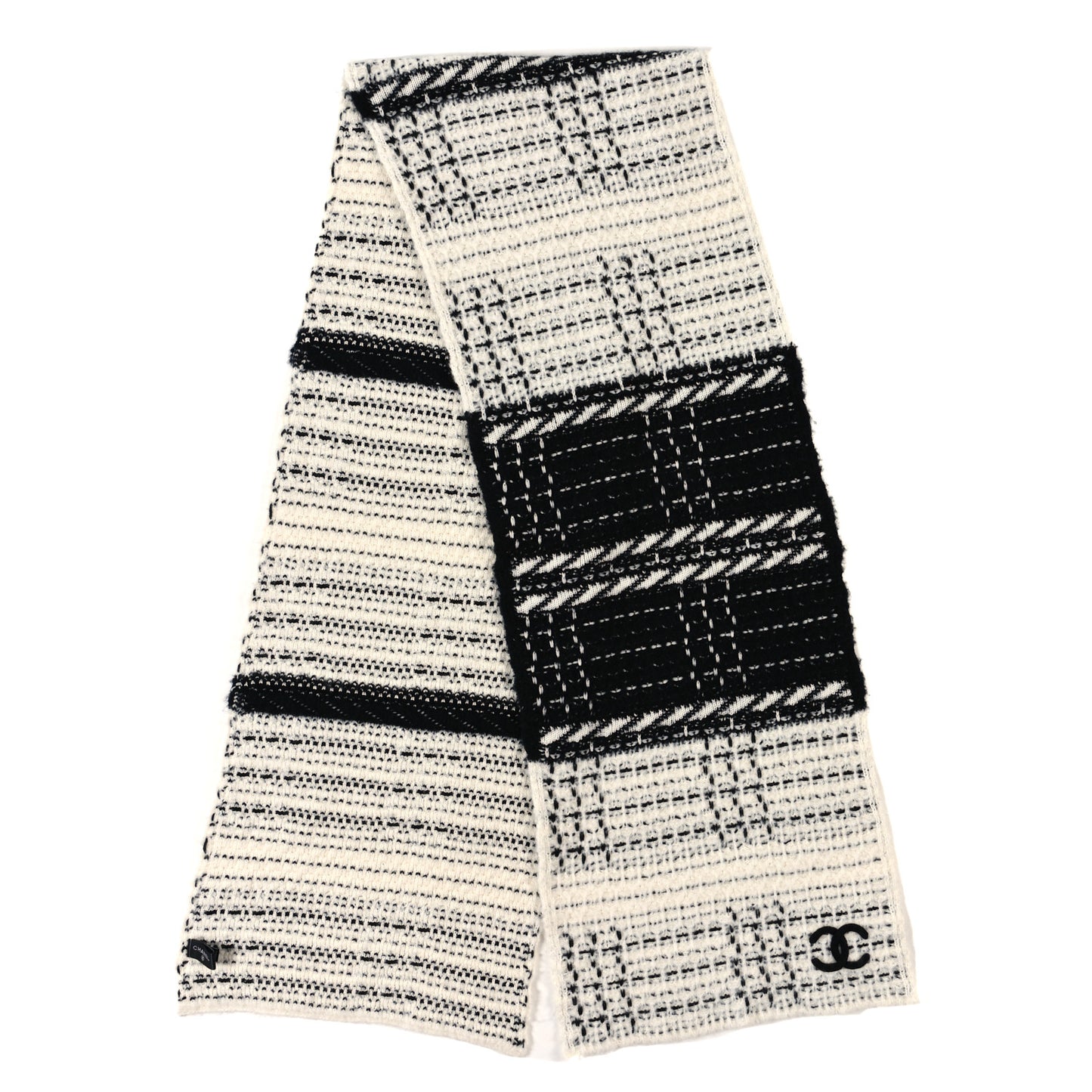 Wool Cashmere Silk Knit CC Scarf Black White