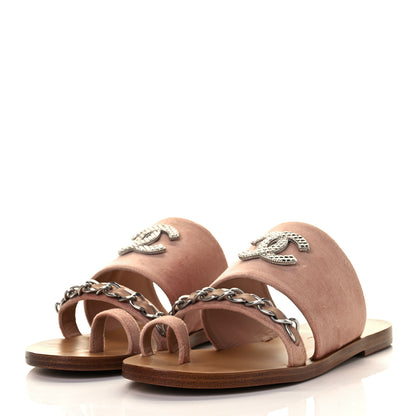 Chanel Velvet Chain Mule Sandals 39 Beige 6 of 20