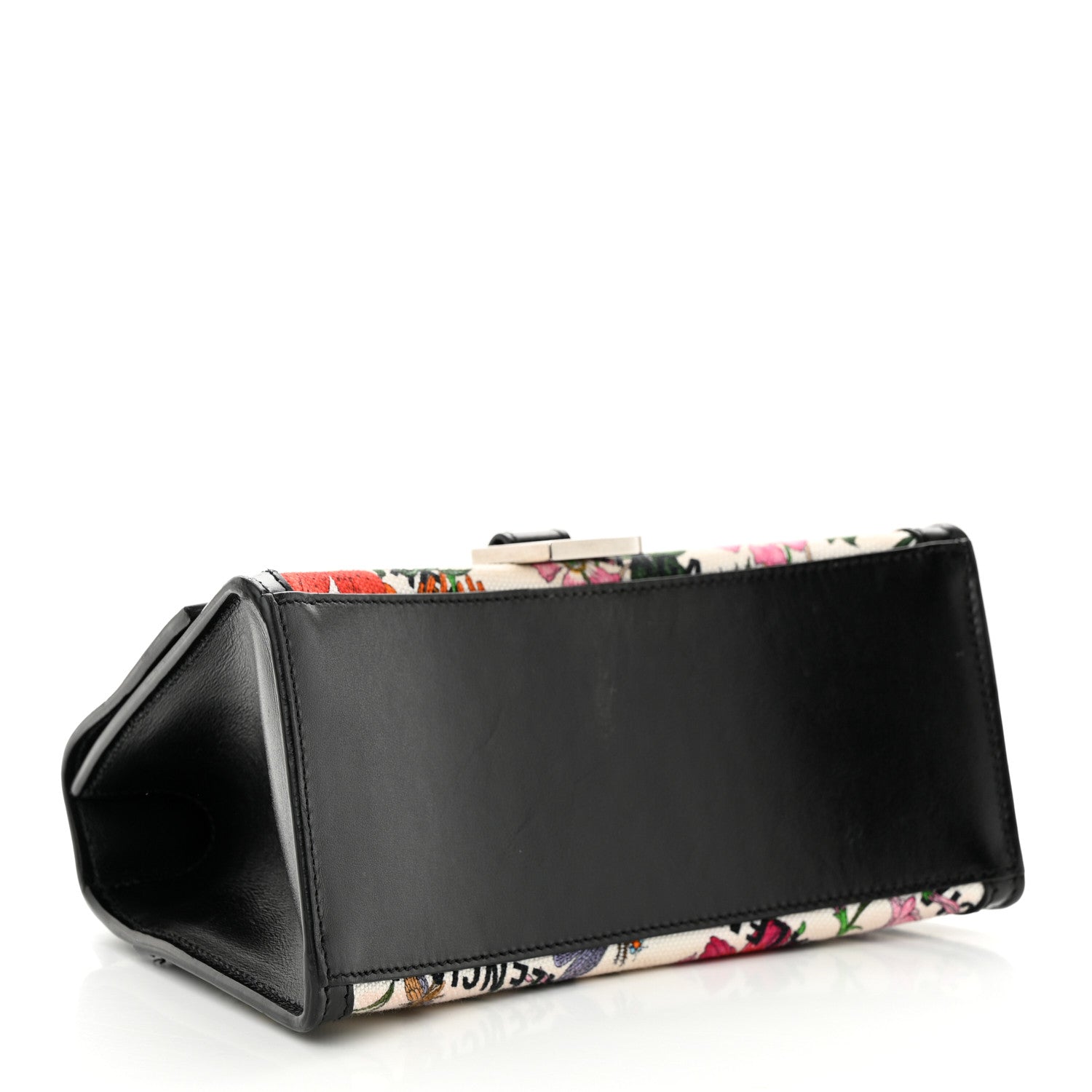 Balenciaga X GUCCI Canvas Boarded Plutone Calfskin Flora Logo Print Small Hourglass Top Handle Bag White Multicolor Black 4 of 14