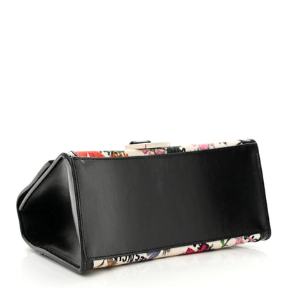 Balenciaga X GUCCI Canvas Boarded Plutone Calfskin Flora Logo Print Small Hourglass Top Handle Bag White Multicolor Black 4 of 14