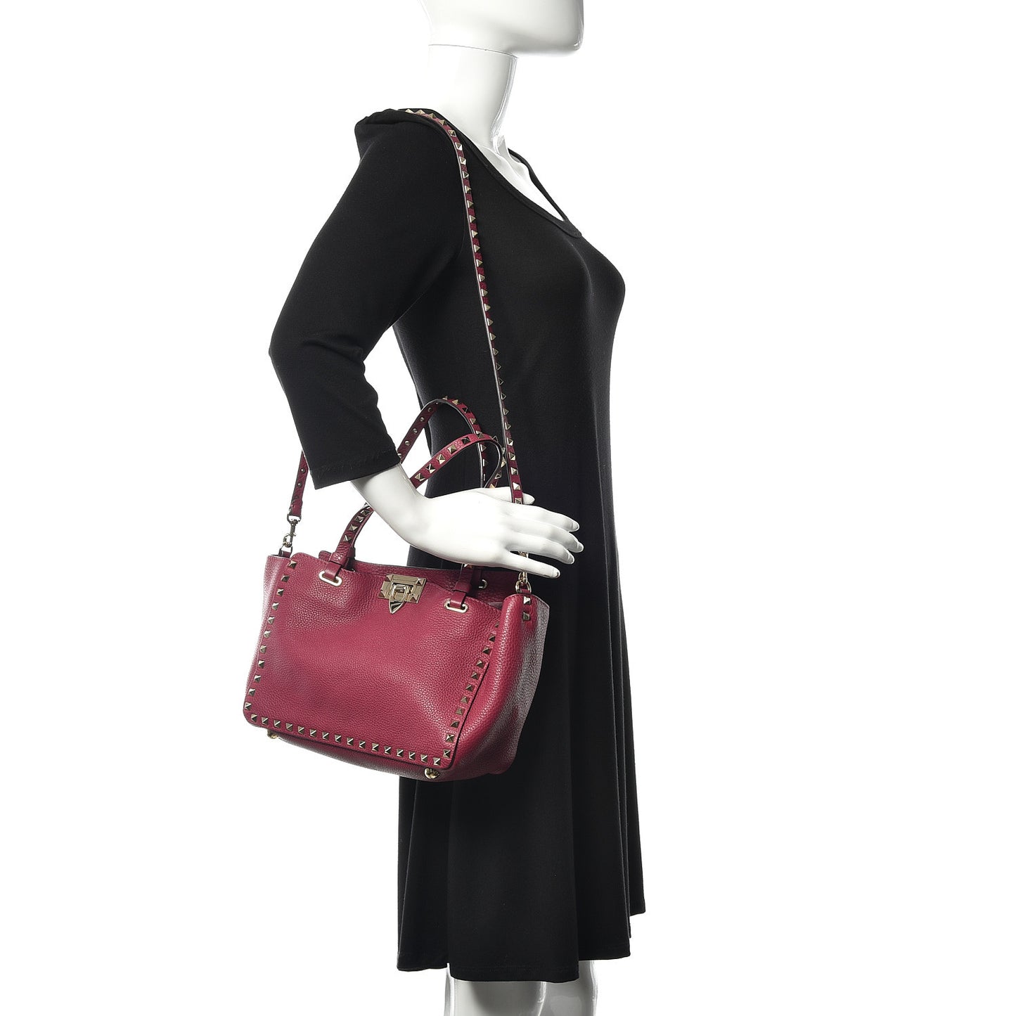 Grained Calfskin Small Rockstud Tote Deep Cyclamin