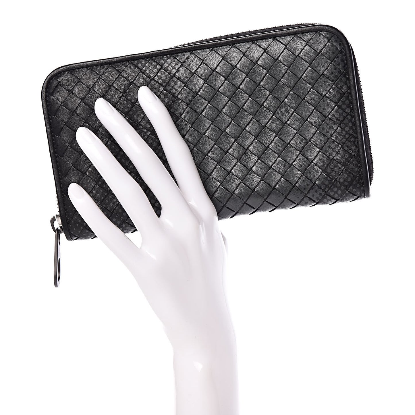 Nappa Intrecciato Gradient Spotted Zip Around Wallet Black Gray