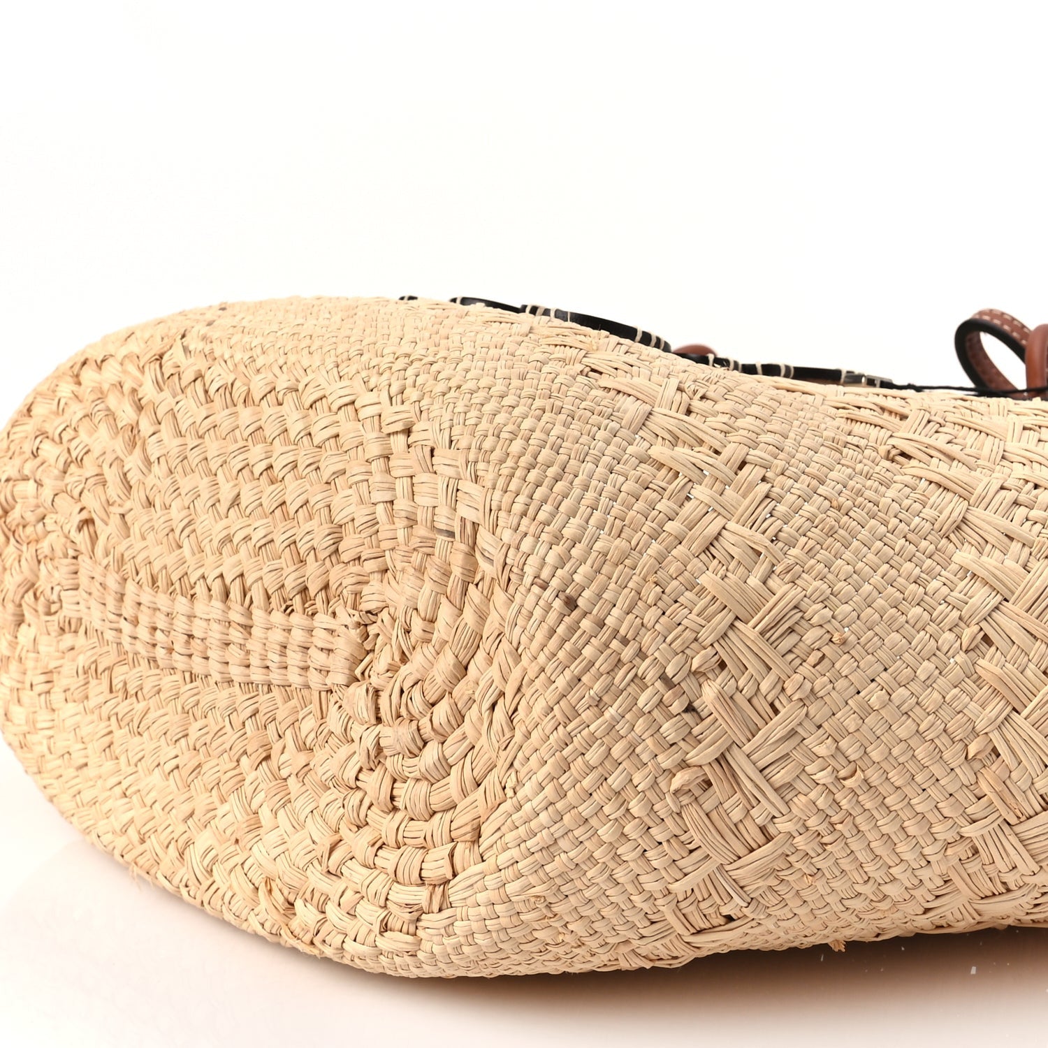 Loewe Calfskin Raffia Paulas Ibiza Medium Anagram Basket Tote Bag Natural Tan 7 of 7