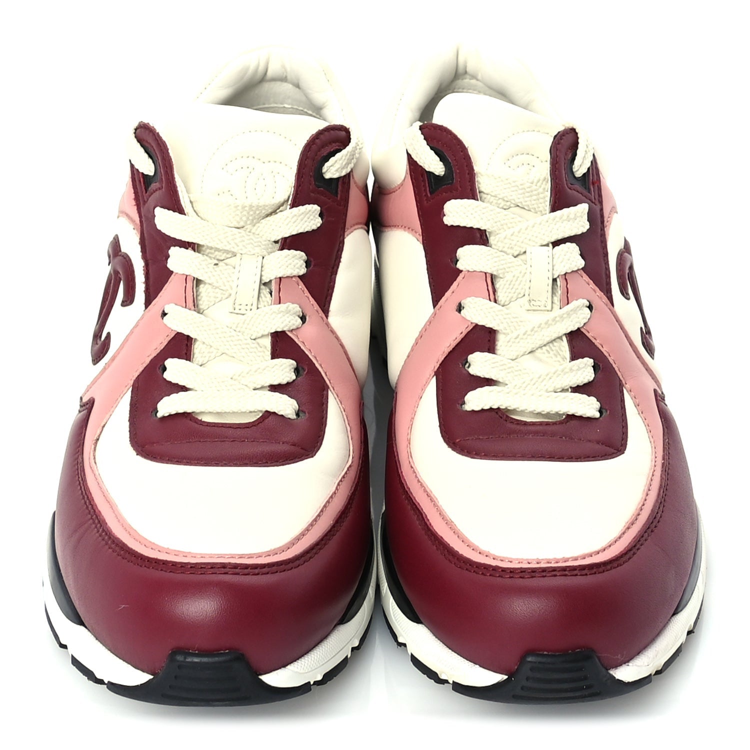 Chanel Calfskin CC Sneakers 39.5  Light Burgundy White Pink 4 of 8