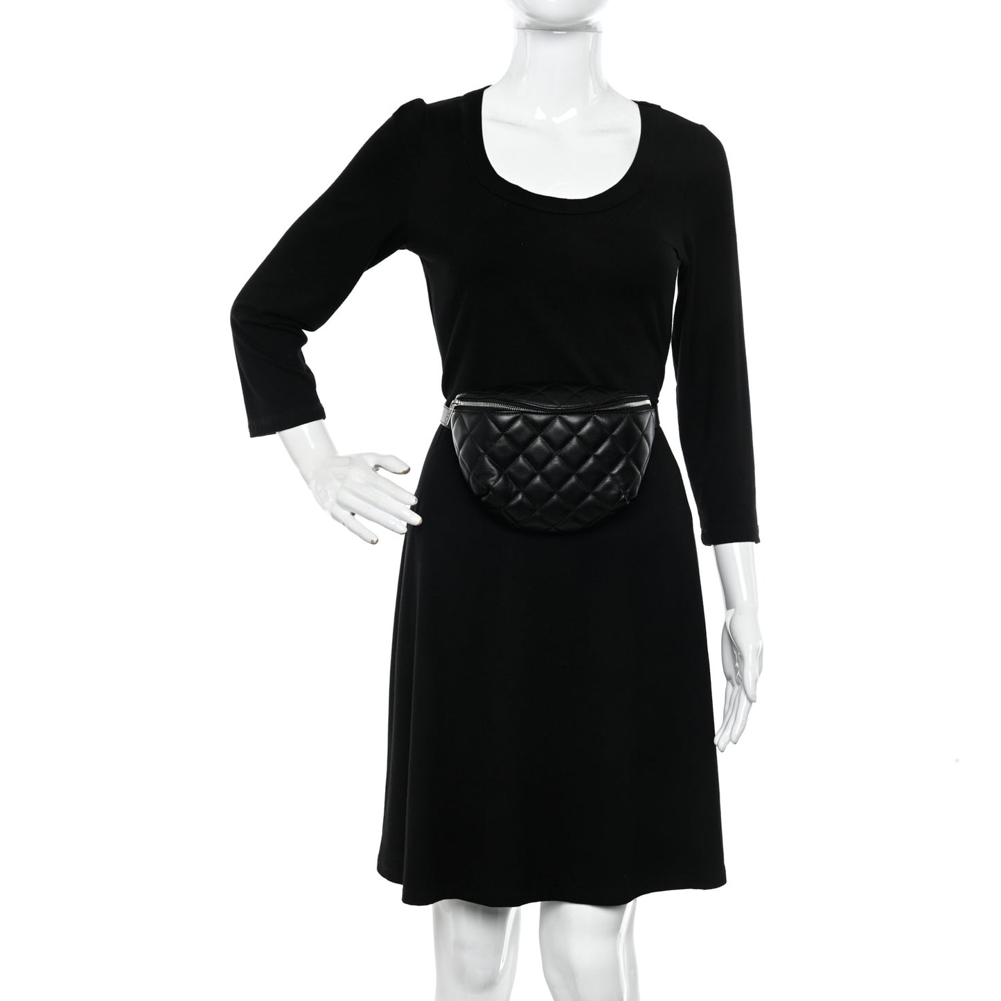 Calfskin Quilted Waist Belt Bag Black