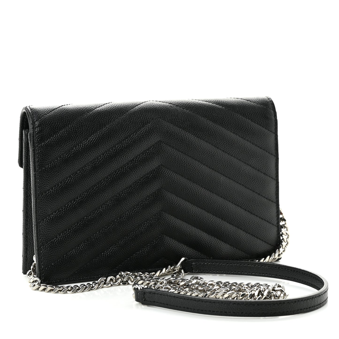 Grain De Poudre Matelasse Chevron Monogram Envelope Chain Wallet Black
