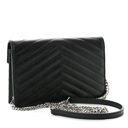 Saint Laurent Grain De Poudre Matelasse Chevron Monogram Envelope Chain Wallet Black 3 of 9