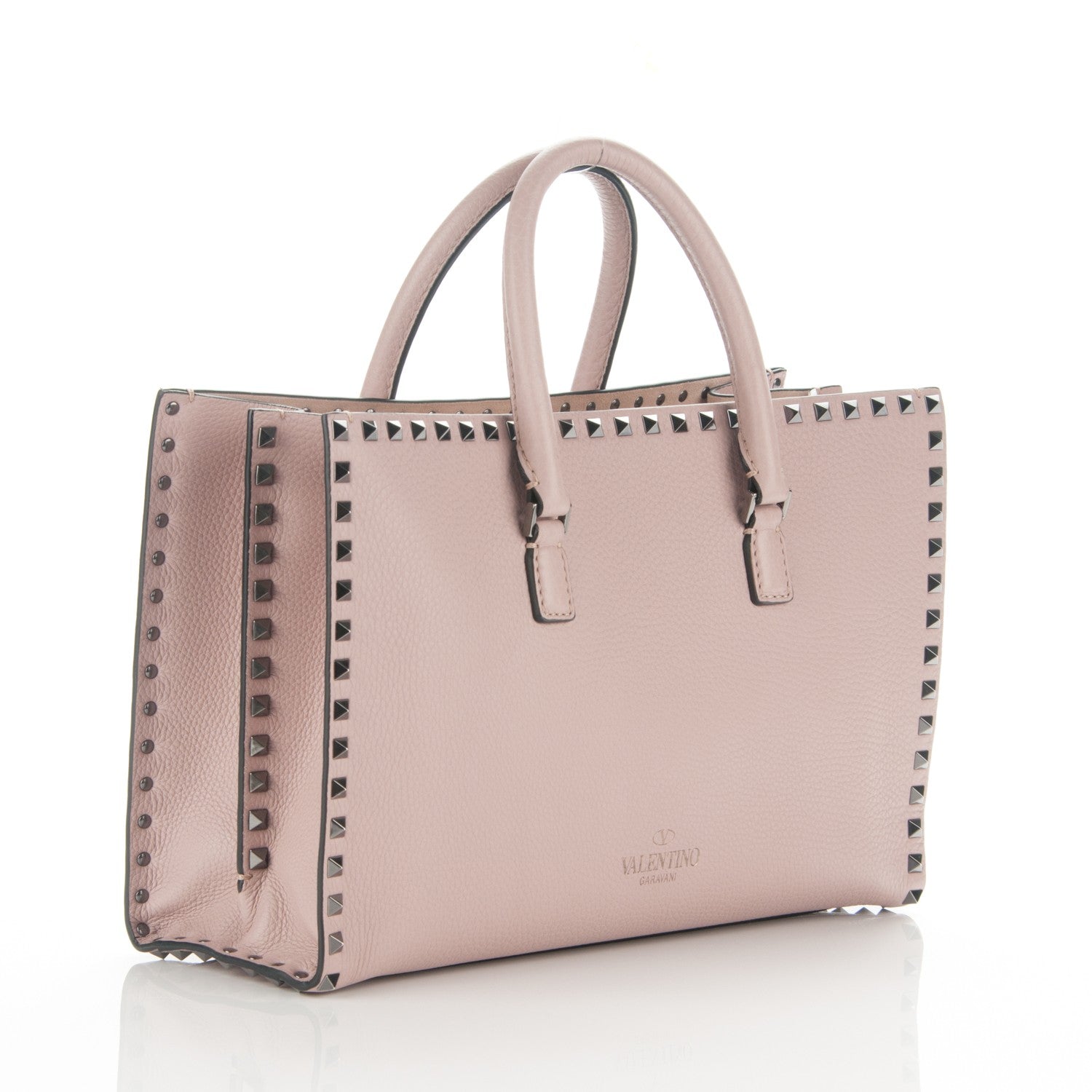 Valentino Garavani Grained Calfskin Medium Rockstud Double Handle Horizontal Tote Poudre 3 of 6