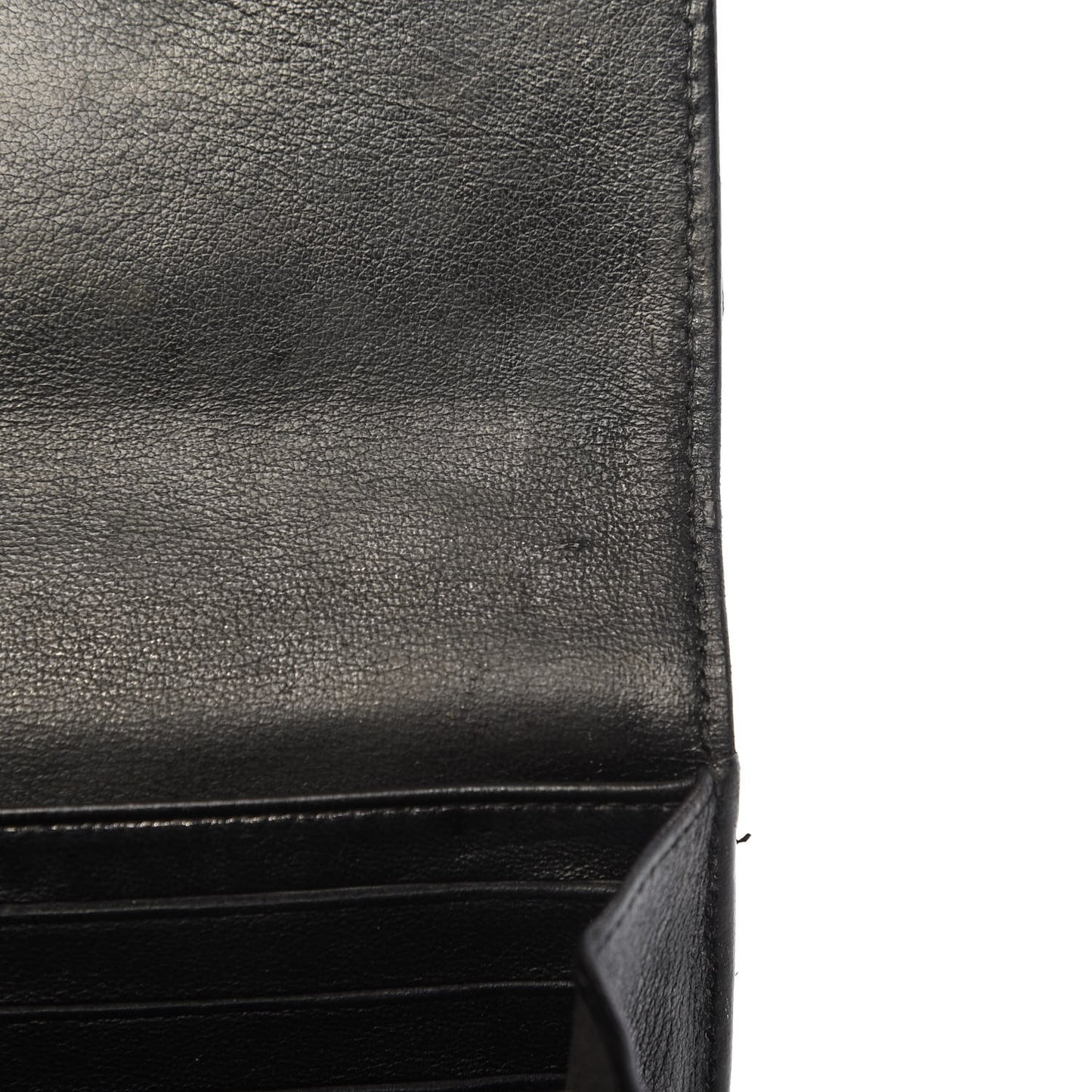 Perforated Lambskin Quilted Large Gusset Flap Wallet Black