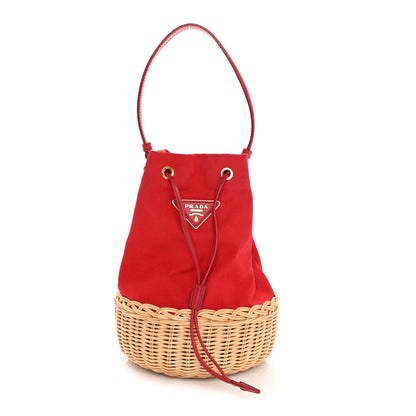 Prada Wicker Canvas Bucket Bag Rosso 1 of 8
