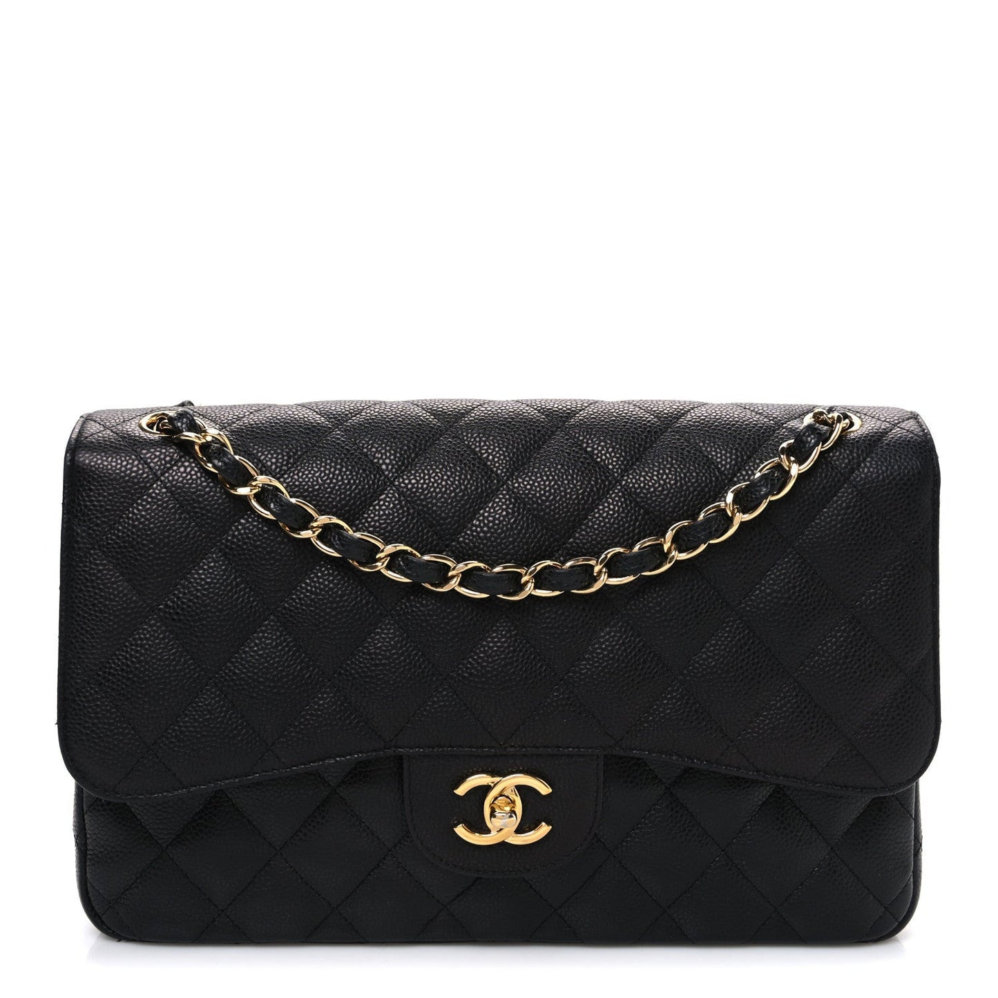 Caviar Quilted Jumbo Double Flap Black