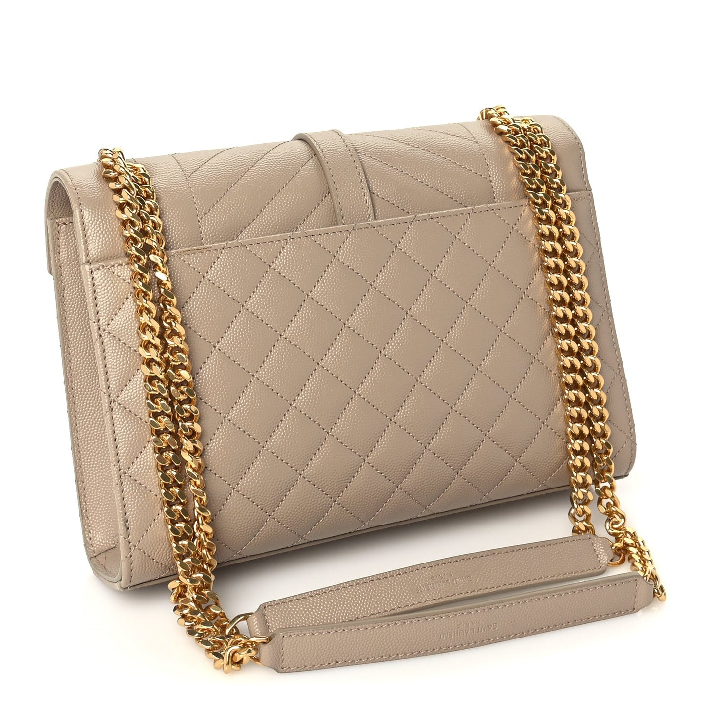Grain De Poudre Textured Mixed Matelasse Medium Triquilt Monogram Satchel Dark Beige