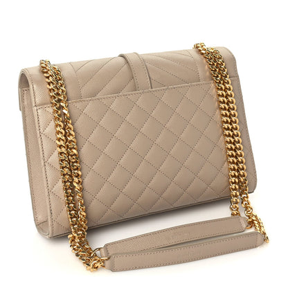 Saint Laurent Grain De Poudre Textured Mixed Matelasse Medium Triquilt Monogram Satchel Dark Beige 2 of 8