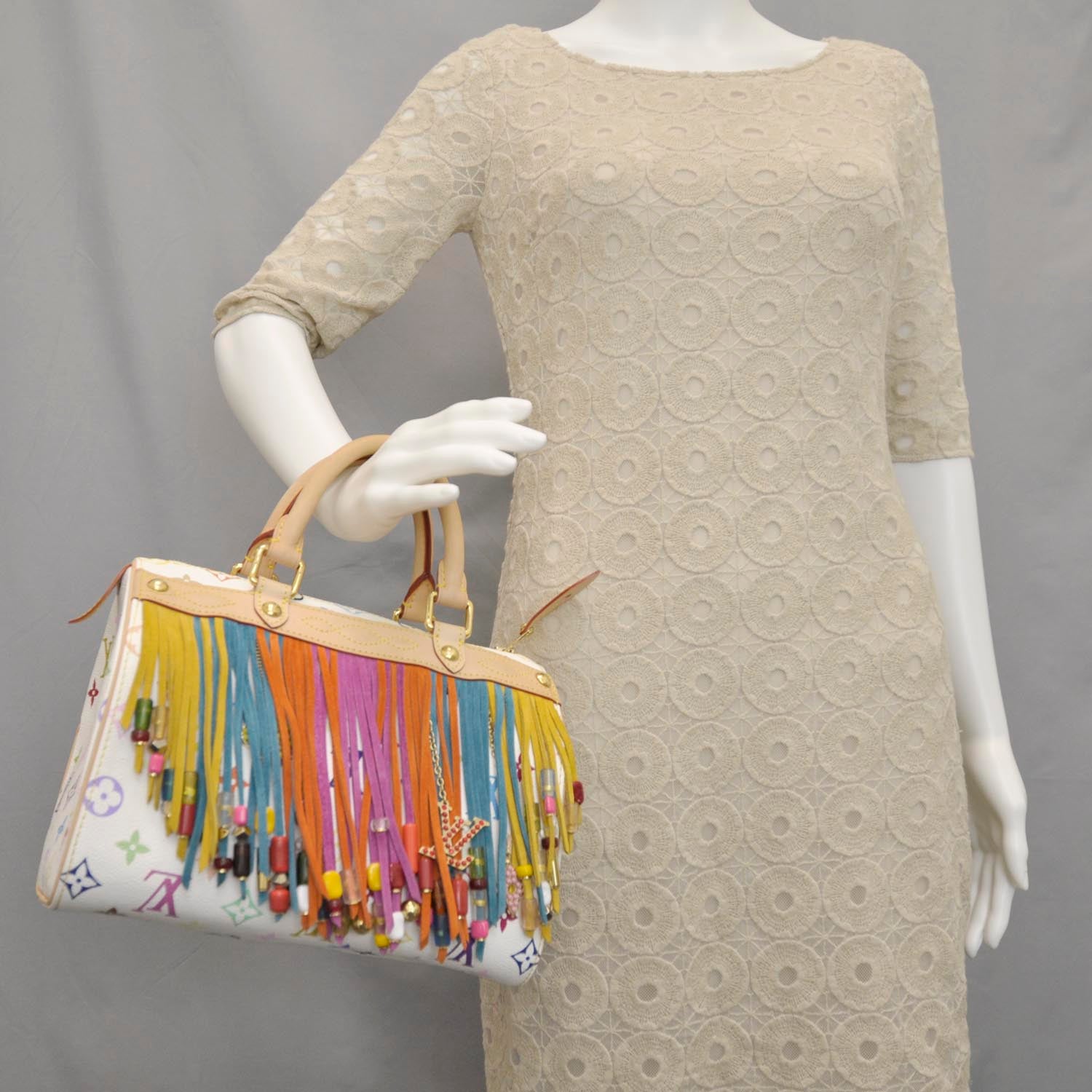 Louis Vuitton Monogram Multicolor Fringe Speedy 25 White 2 of 9