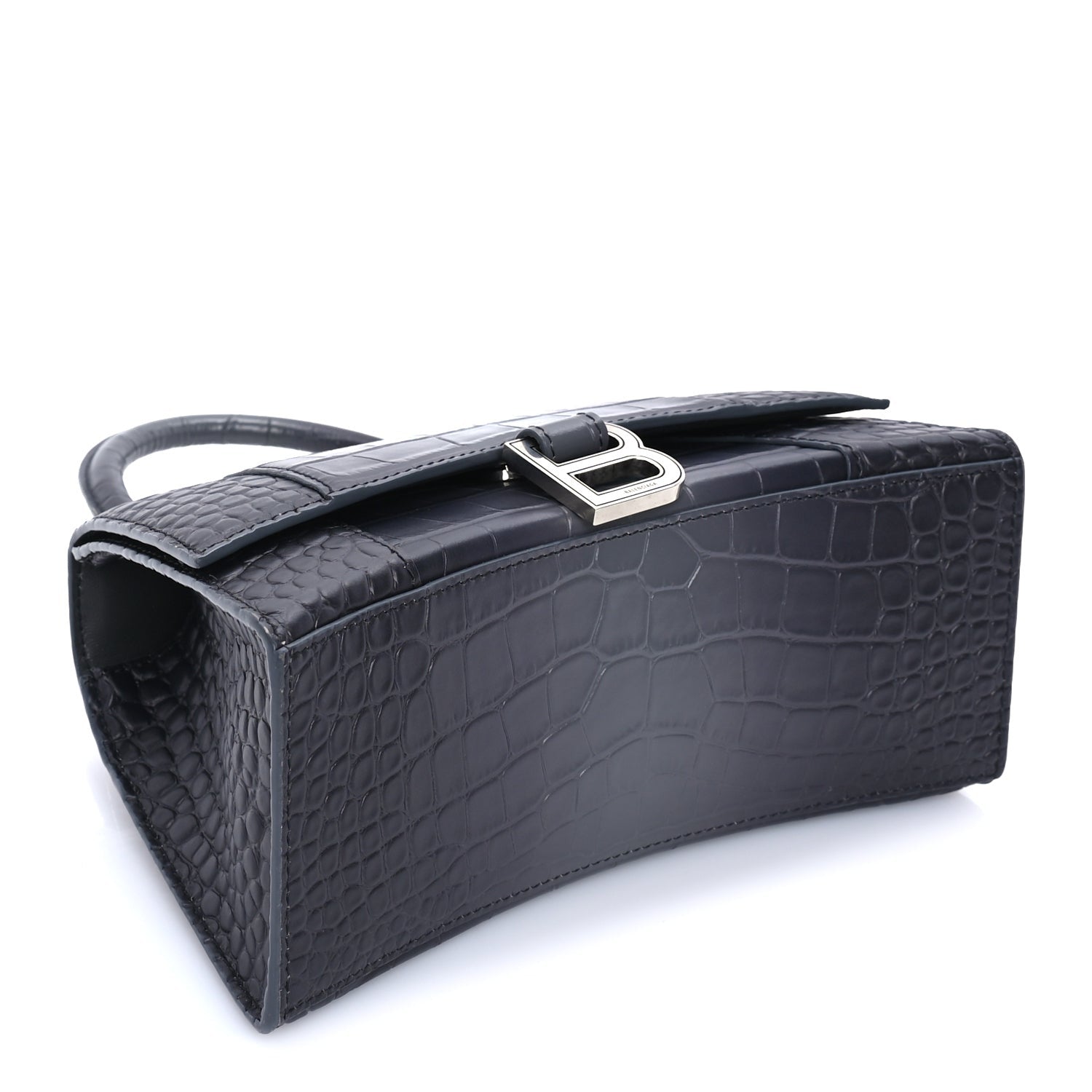 Balenciaga Shiny Calfskin Crocodile Embossed Small Hourglass Top Handle Bag  Dark Grey 7 of 7
