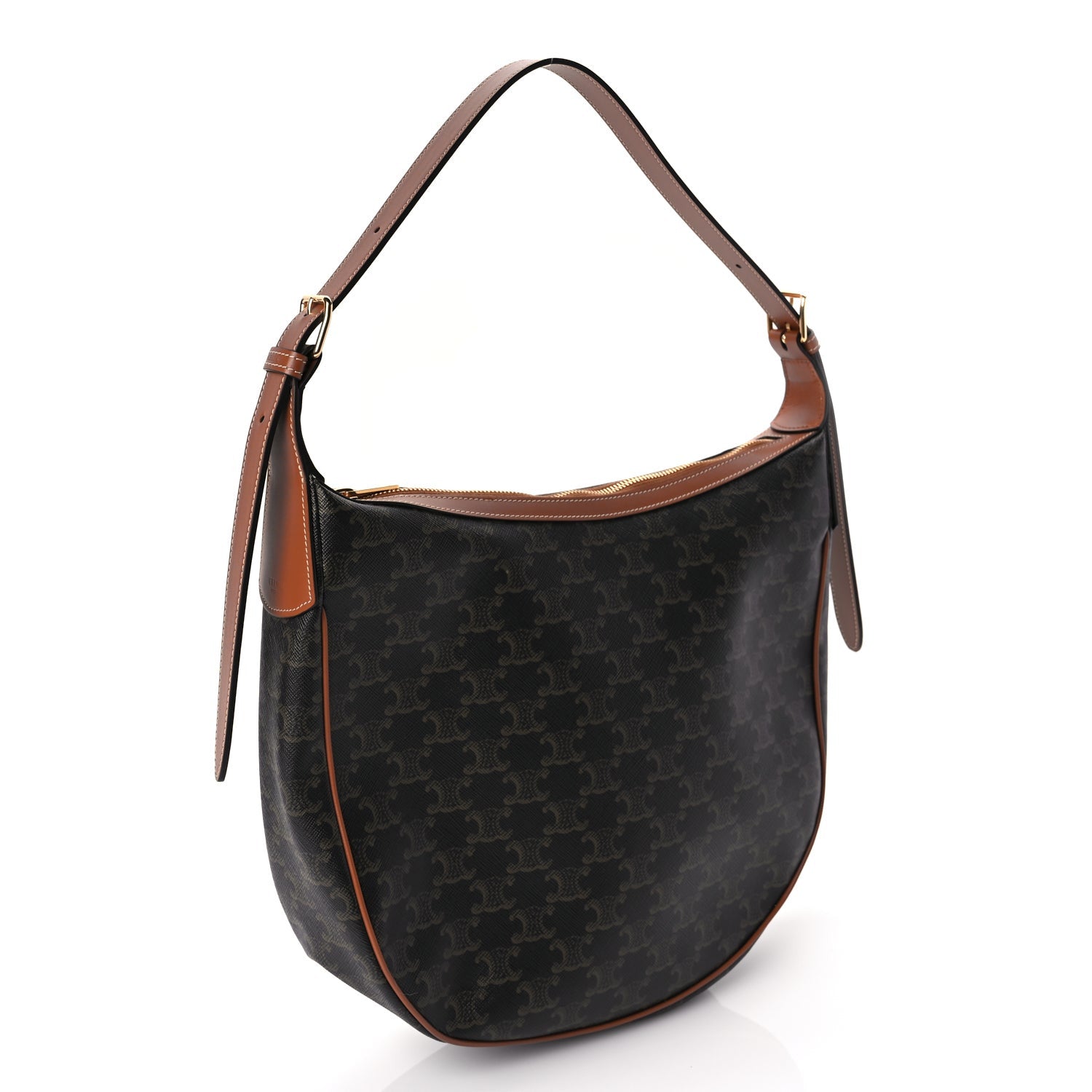 Celine Calfskin Triomphe Canvas Heloise Shoulder Bag Tan 1 of 9