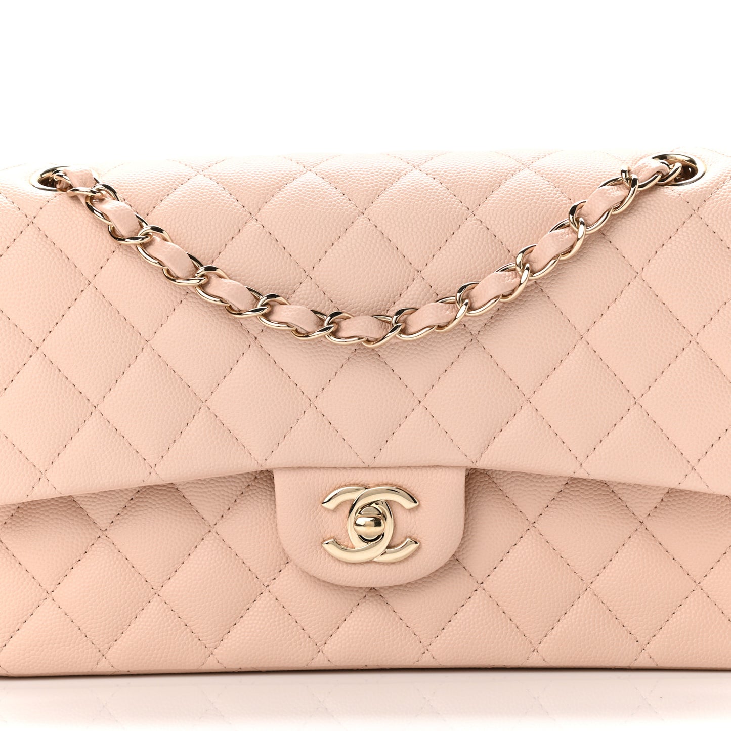 Caviar Quilted Medium Double Flap Light Beige