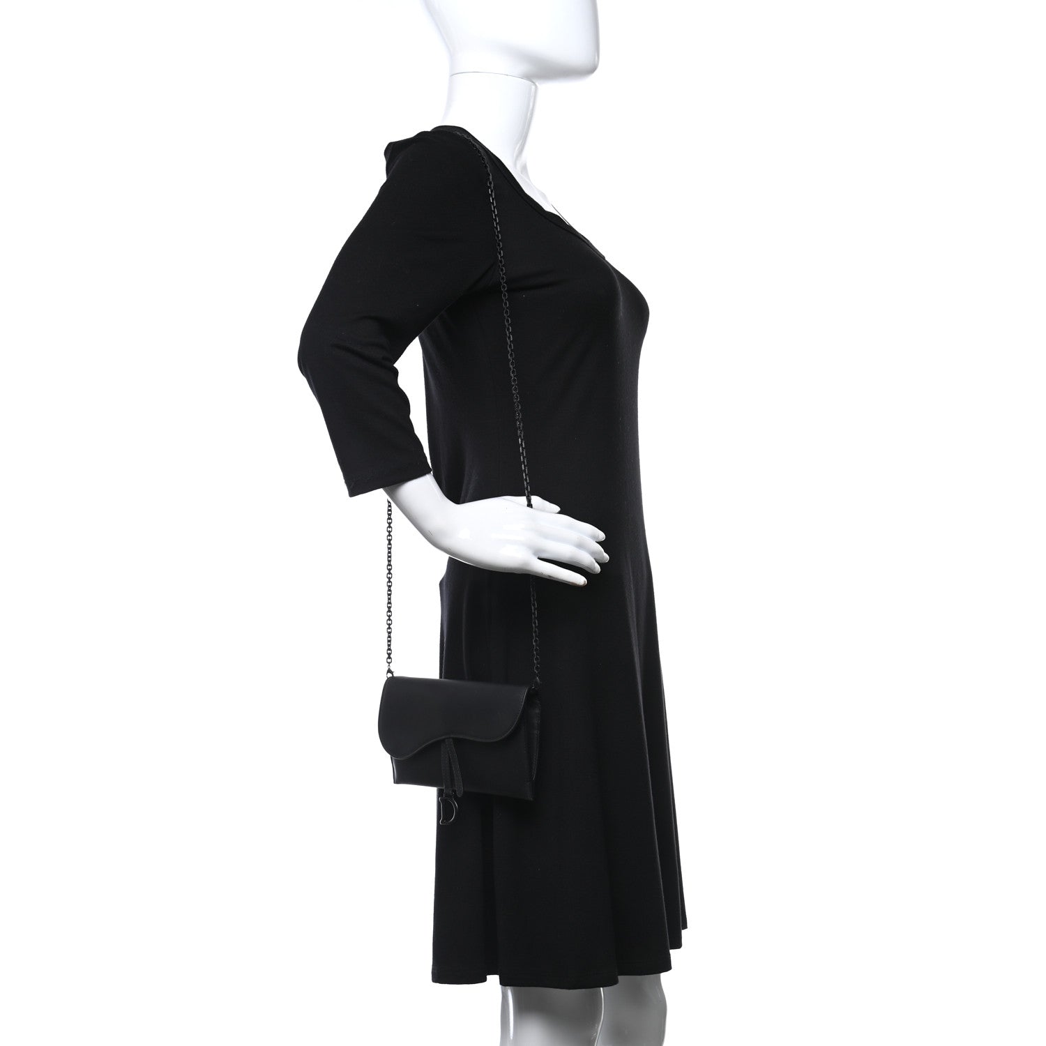 Christian Dior Ultra Matte Calfskin Saddle Chain Wallet Pouch Black 2 of 13