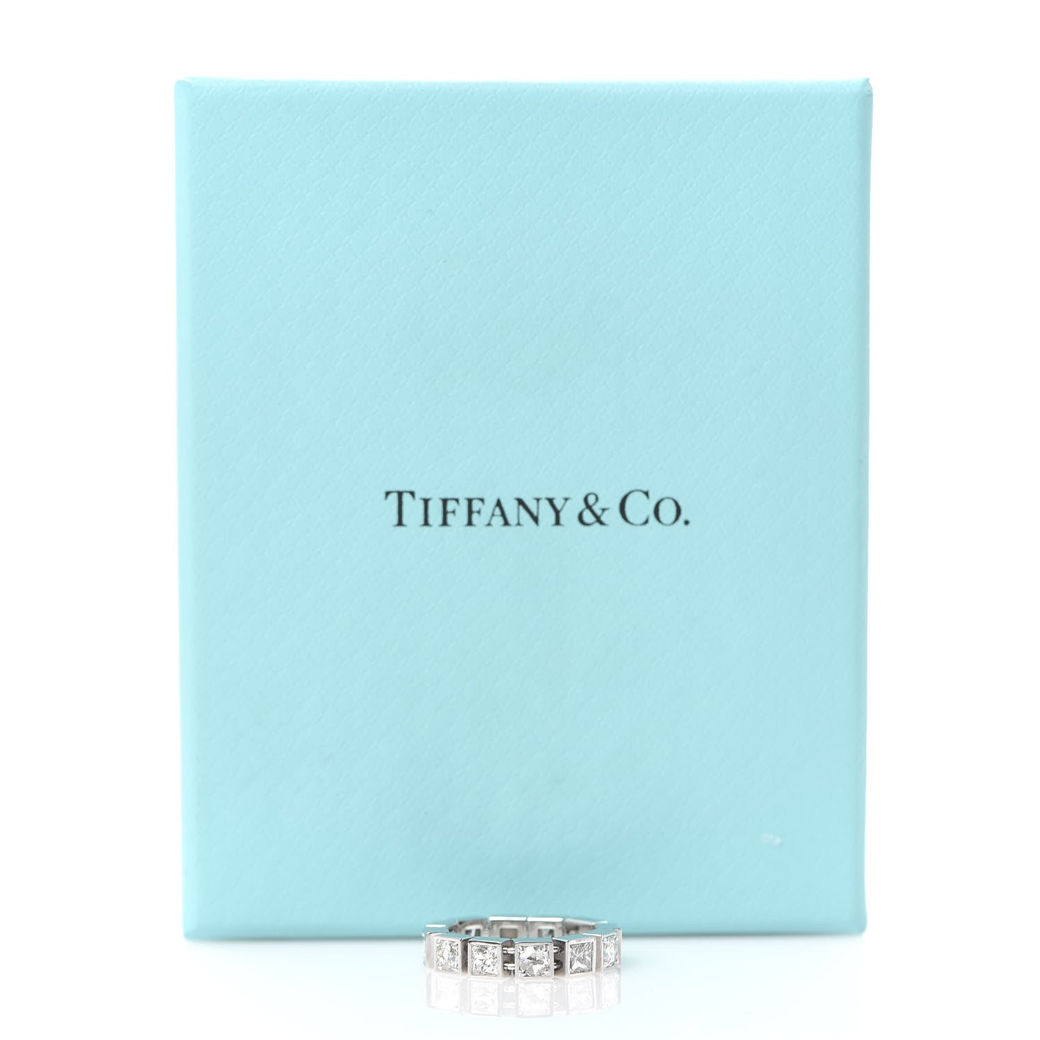Tiffany 18K White Gold Diamond T Line Band Ring 49 5 6 of 6