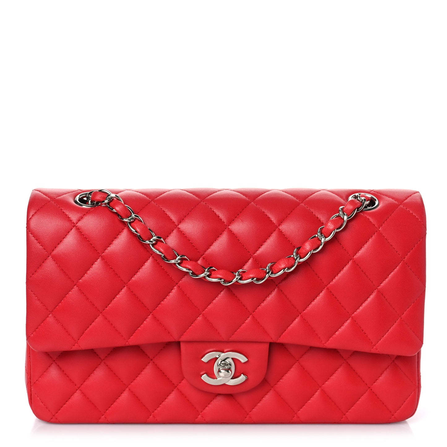 Lambskin Quilted Medium Double Flap Red