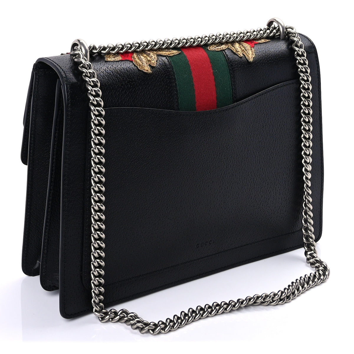 Gucci Calfskin Web Floral Embroidered Medium Dionysus Shoulder Bag Black 2 of 9
