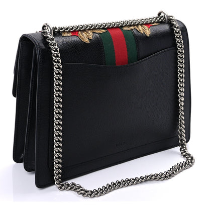 Gucci Calfskin Web Floral Embroidered Medium Dionysus Shoulder Bag Black 2 of 9