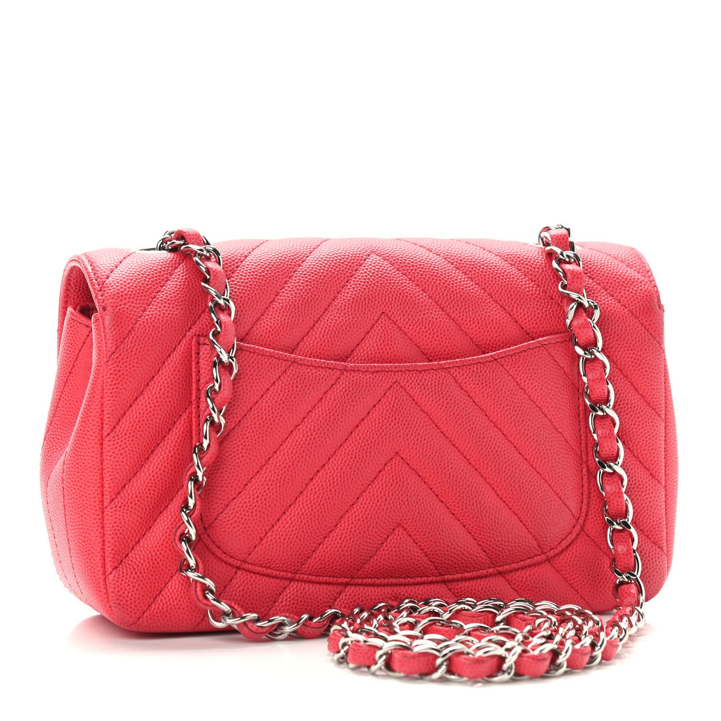 Caviar Chevron Quilted Mini Rectangular Flap Red