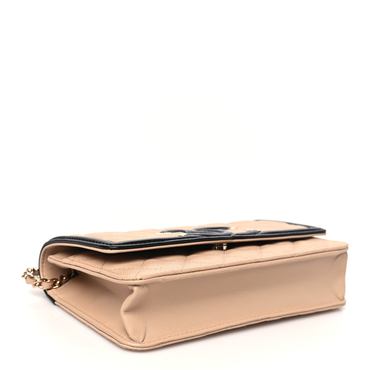 Chanel Caviar Quilted CC Filigree Wallet On Chain WOC Beige Black 4 of 12