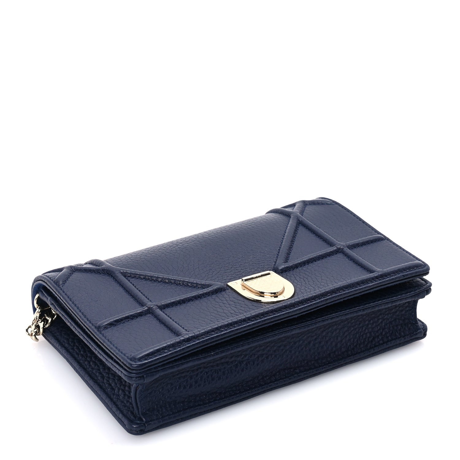 Christian Dior Grained Calfskin Diorama Wallet on Chain Pouch Blue 3 of 8