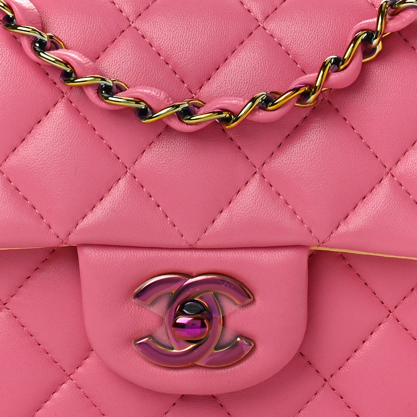 Lambskin Quilted Mini Rectangular Flap Pink Yellow