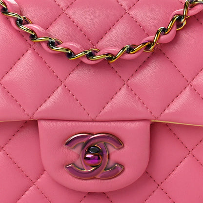 Chanel Lambskin Quilted Mini Rectangular Flap Pink Yellow 8 of 10