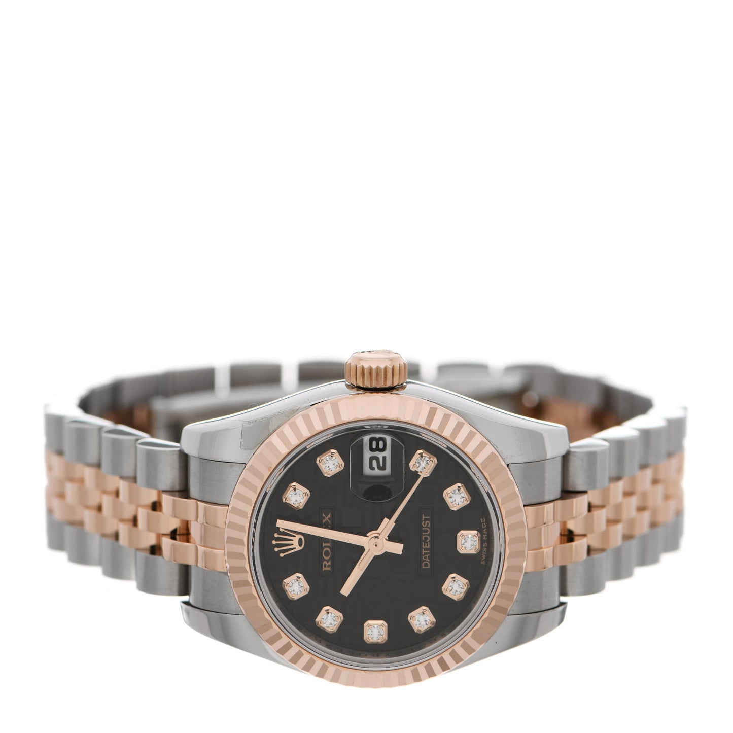 Stainless Steel 18K Everose Gold Diamond 26mm Oyster Perpetual Datejust Watch Black Jubilee 179171