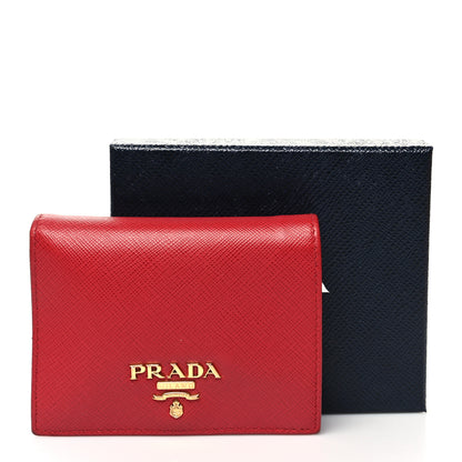 Prada Saffiano Metal Compact Snap Bi-Fold Wallet Fuoco 13 of 13