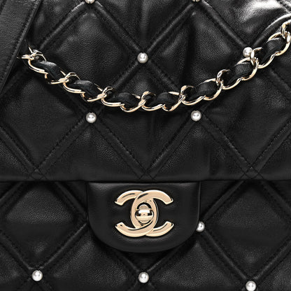 Chanel Lambskin Quilted Pearl Studded Flap Black 8 of 10