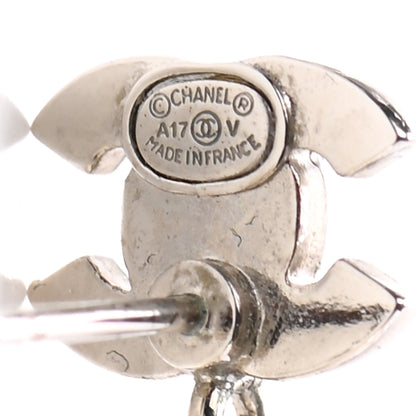 Chanel Crystal Pearl CC Drop Earrings Silver 4 of 4