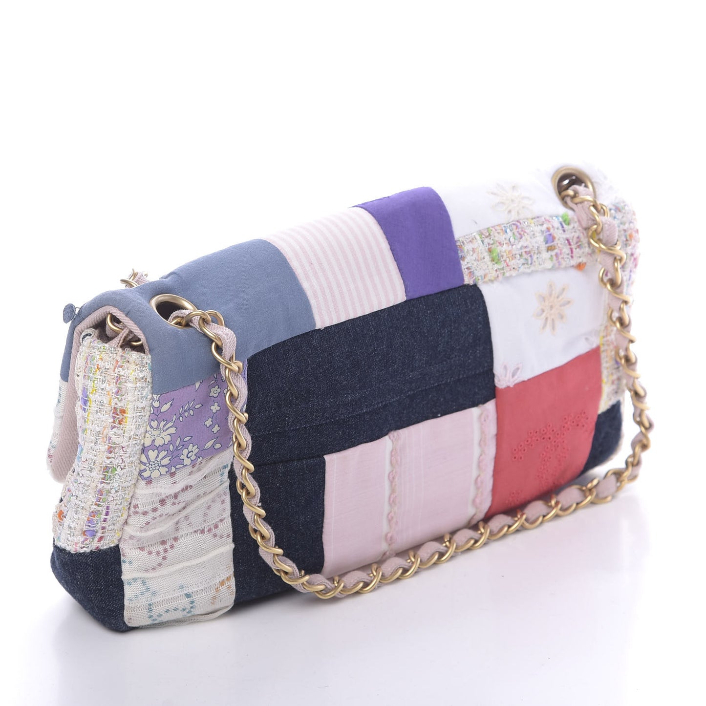 Fabric Patchwork Medium Flap Bag Pink