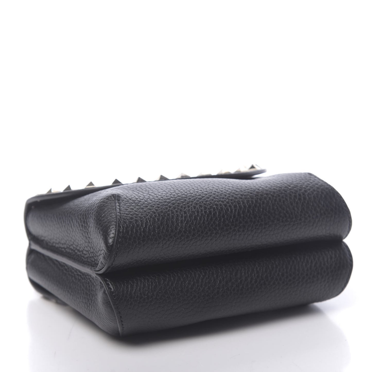 Pebbled Calfskin Rockstud Pouch On Chain Black