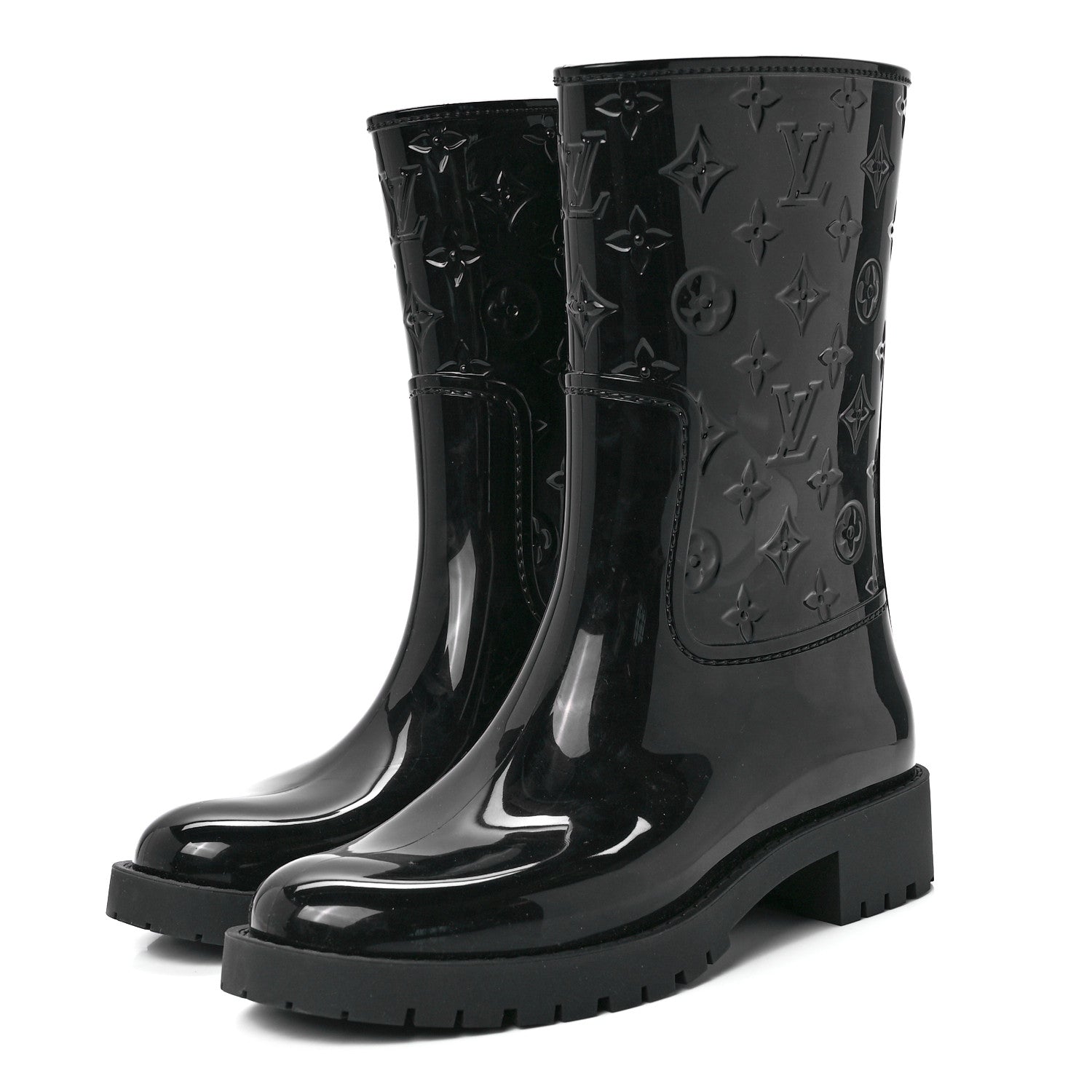 Louis Vuitton Rubber Embossed Monogram Drops Flat Half Boots 37 Black 3 of 7