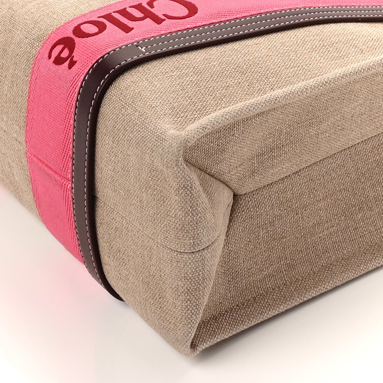Chloe Linen Calfskin Medium Woody Ribbon Tote Pink 8 of 8