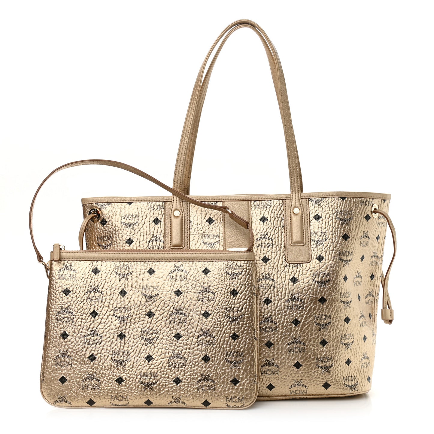 Metallic Visetos Medium Liz Reversible Shopper Tote Gold
