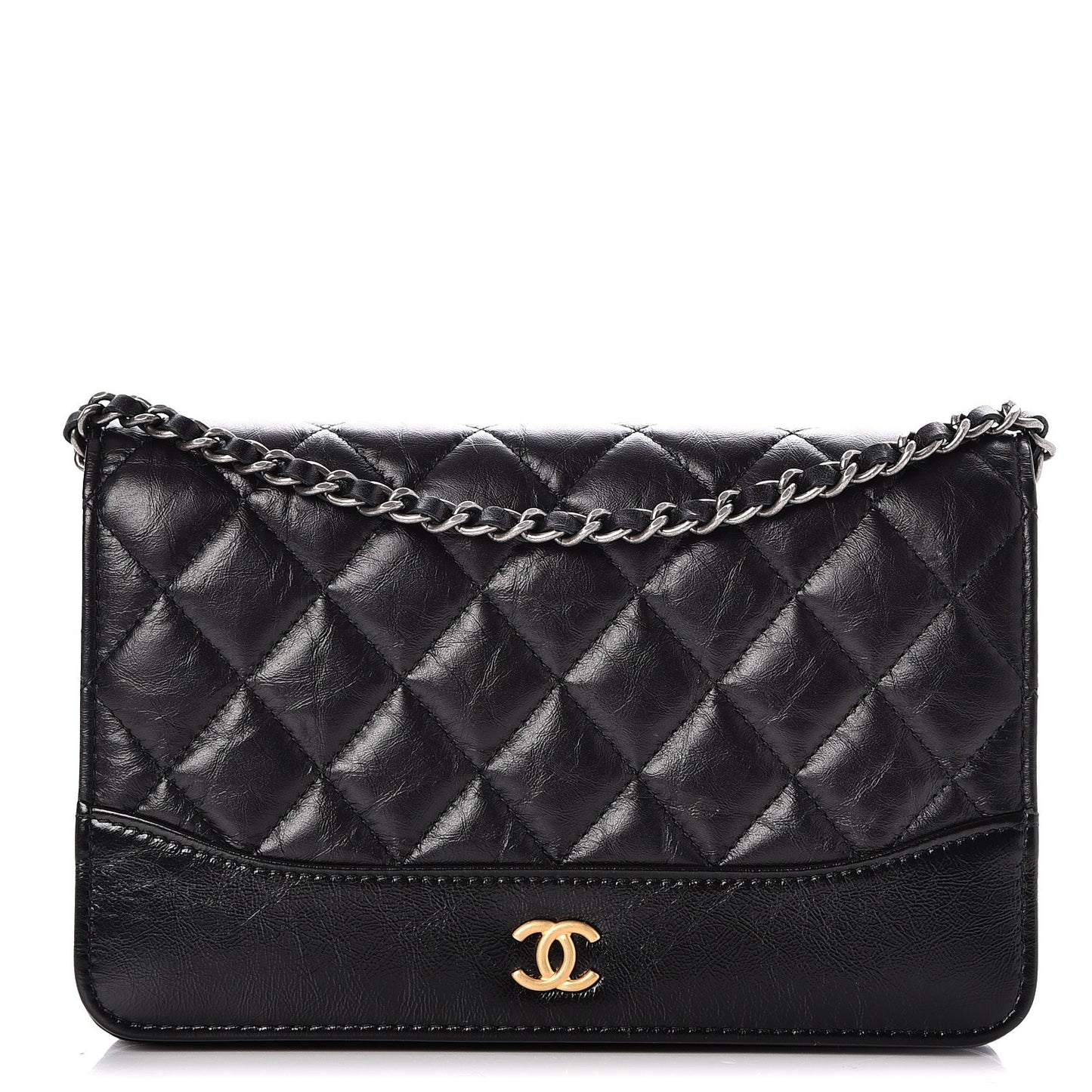 Aged Calfskin Quilted Gabrielle Wallet On Chain WOC Black