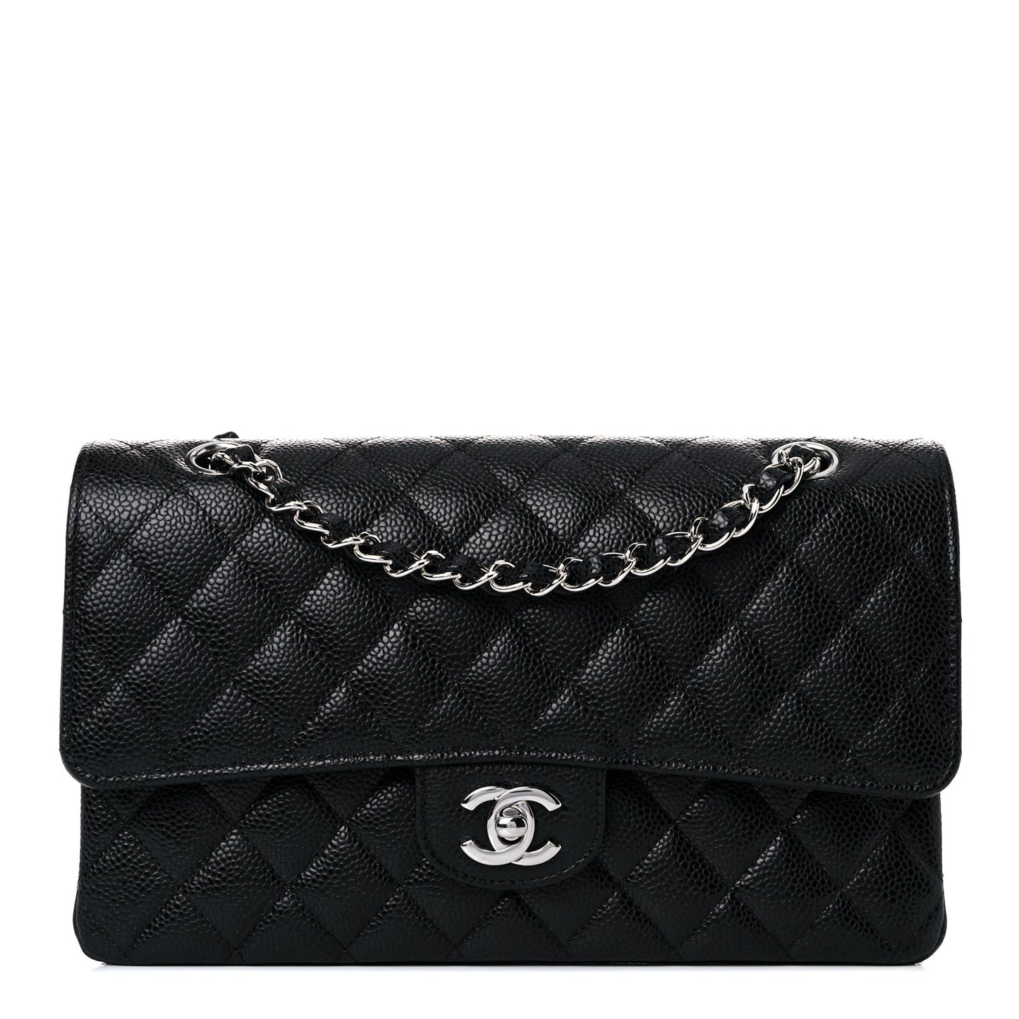 Caviar Quilted Medium Double Flap Black
