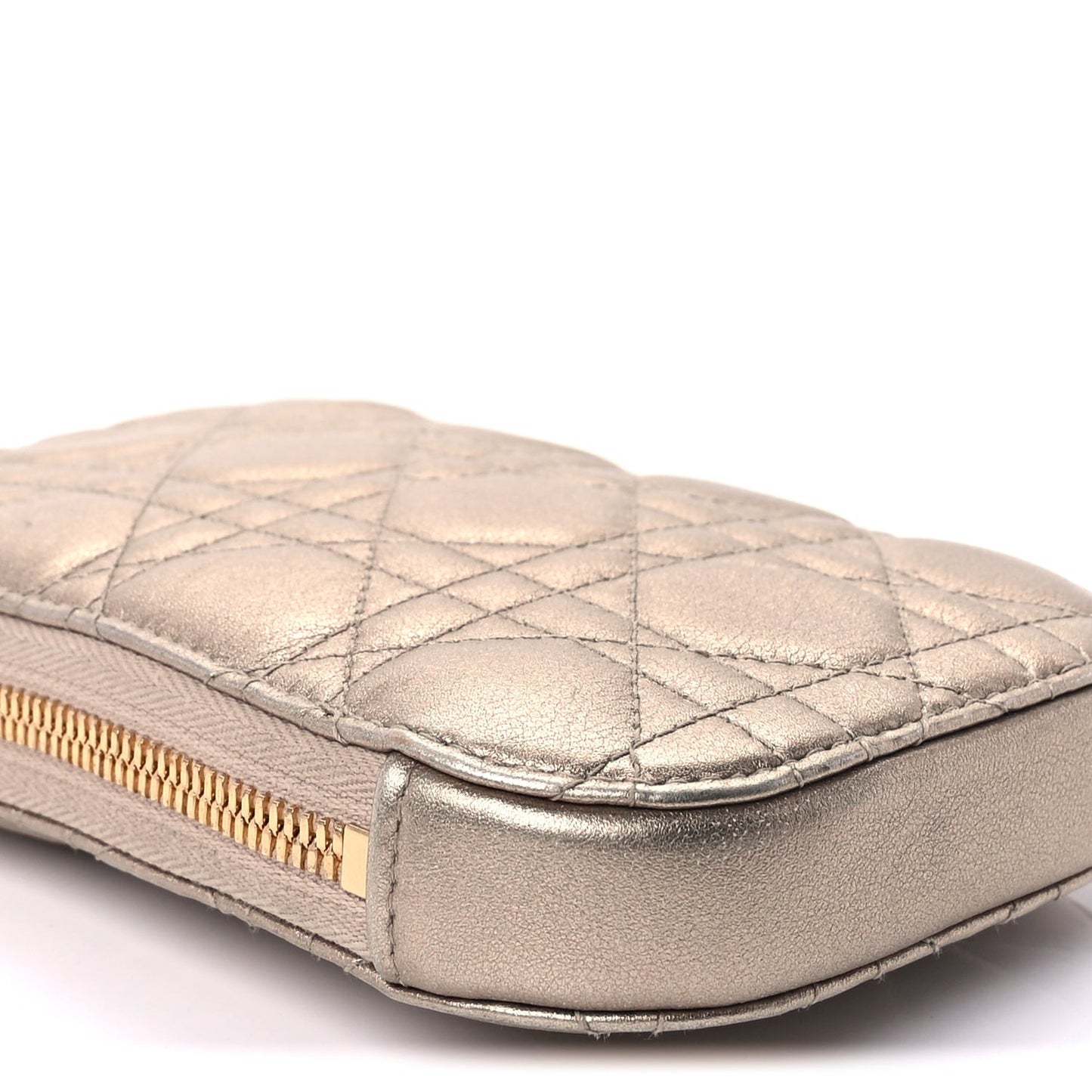 Lambskin Cannage Lady Dior Phone Holder  Gold
